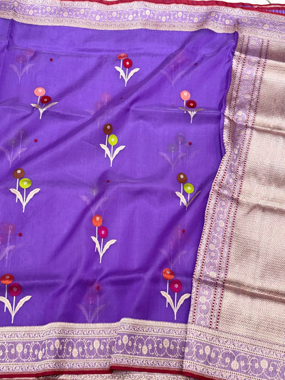 Lavender Pure Mulberry Kora Silk Handwoven Authentic Banarasi Modern Saree - Kadhwa Ektara Weave