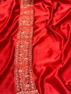 Red Mashru Satin Silk Pure Handwoven Saree