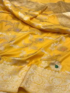 Yellow Pure Mulberry Katan Silk Handwoven Banarasi Saree
