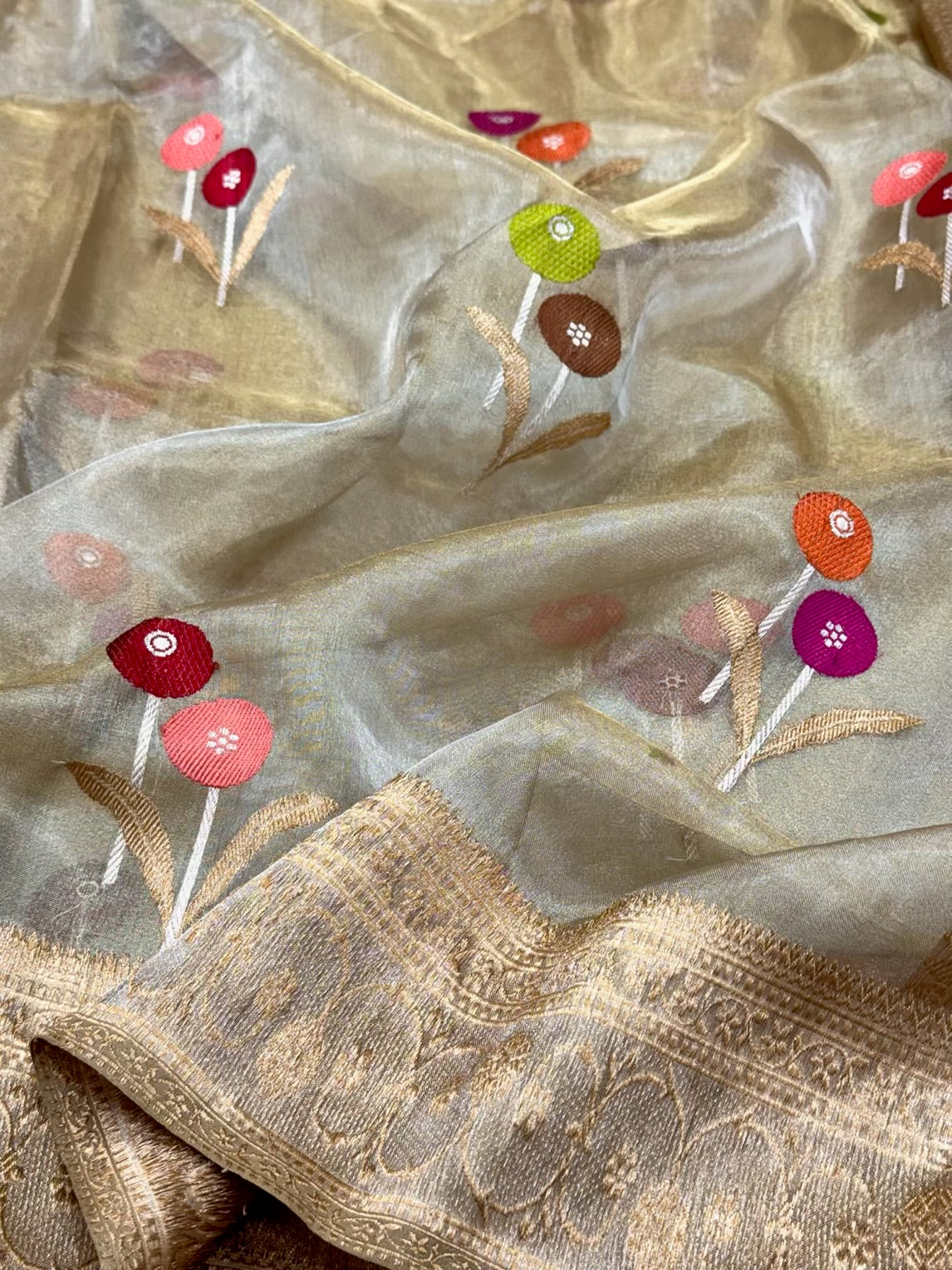 Molten Gold Pure Tissue Silk Saree | Ektara Weave | Soft - lightweight Saree