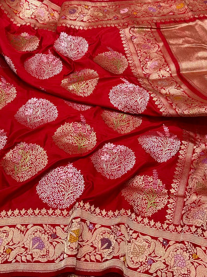 Red Pure Mulberry Double Katan Silk Handwoven Banarasi Premium Saree