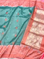 Sea Green Pure Double Katan Tissue Silk Handwoven Banarasi Saree