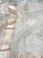 Pearl White Pure Kora Silk Handwoven Banarasi Saree