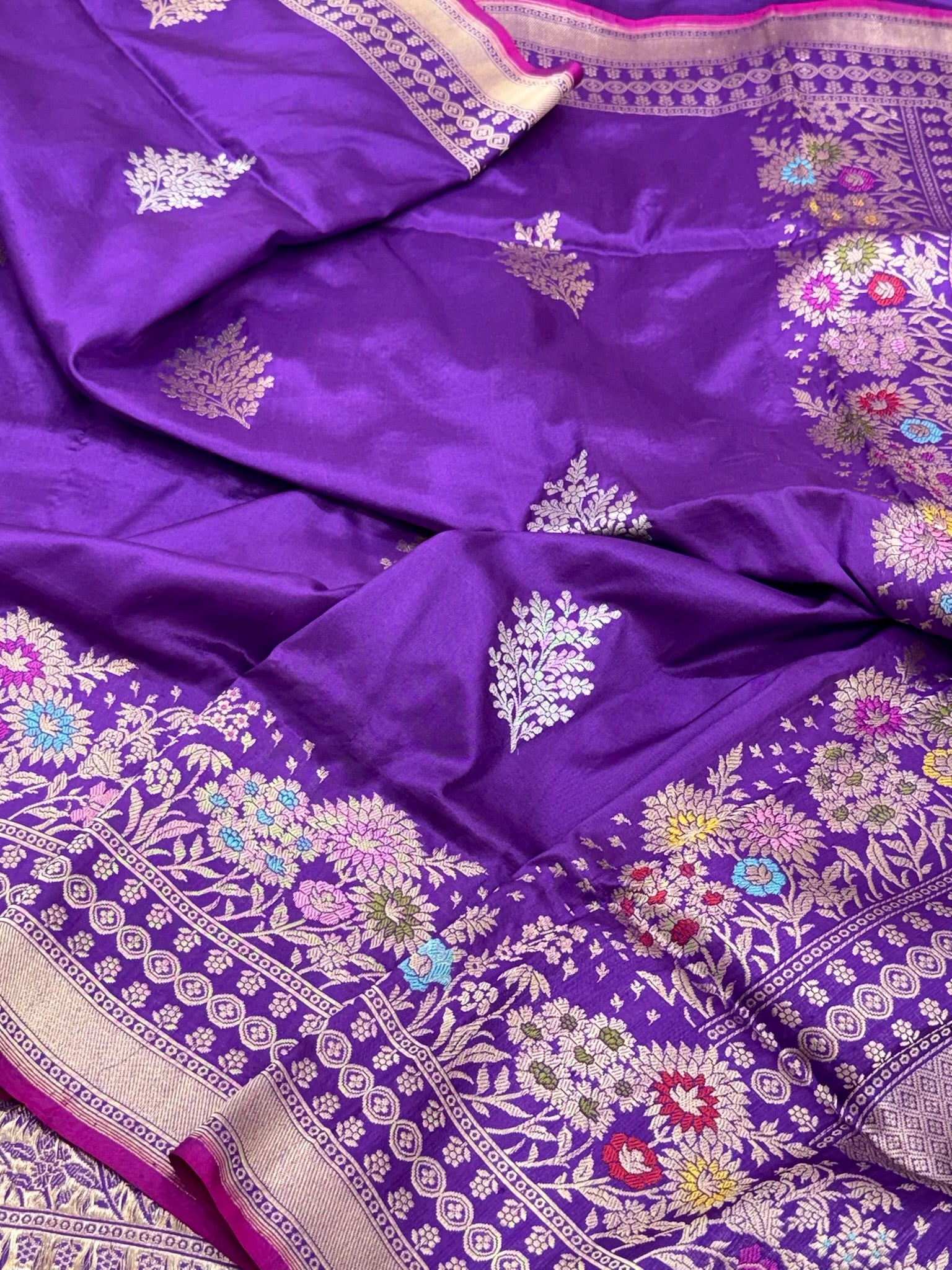 Purple Pure Mulberry Silk & Pure Katan Silk | Kadhwa Weave | Handwoven Banarasi Saree