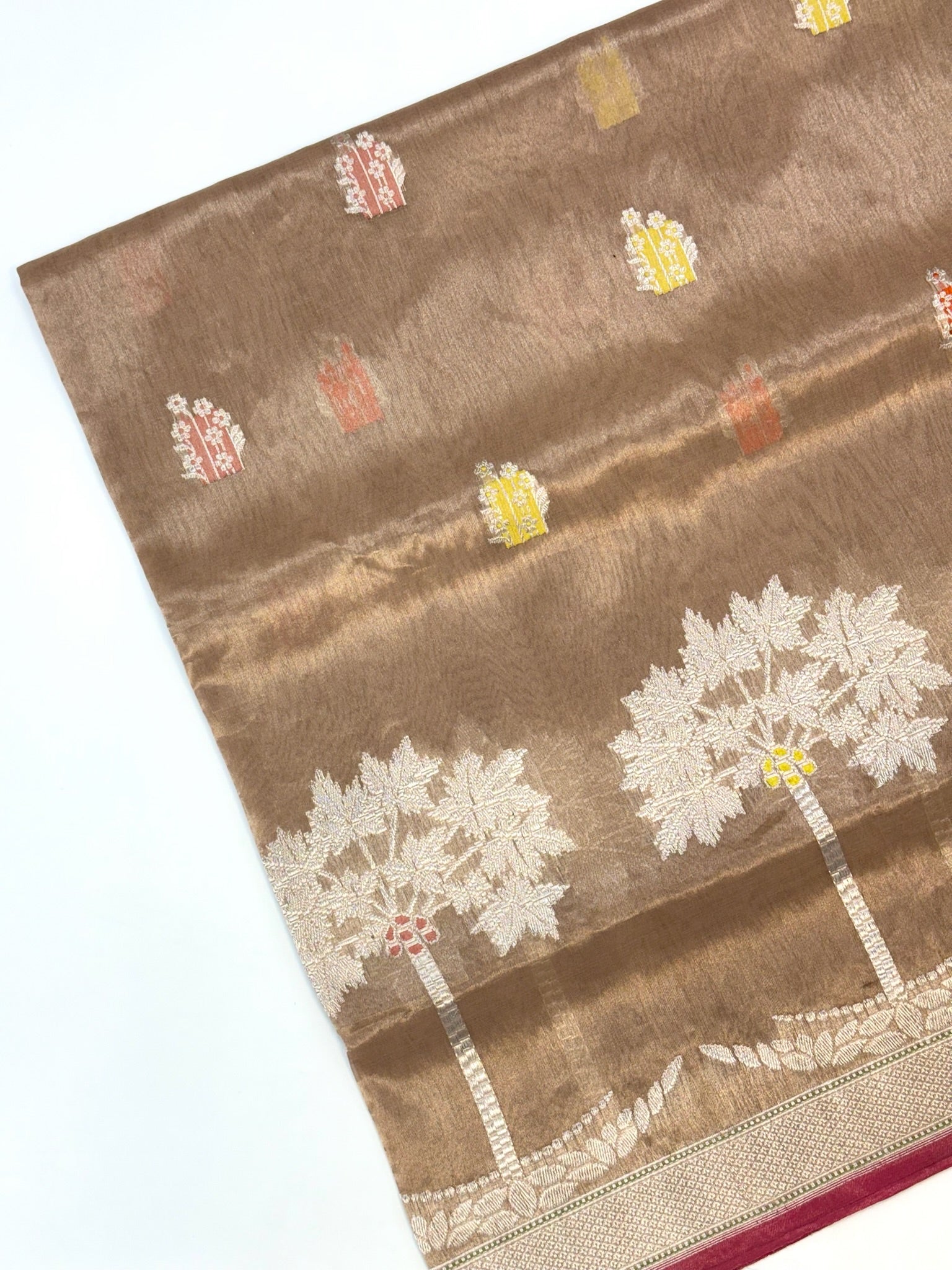 Champagne Kora Tissue Pure Handwoven Saree