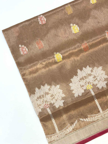 Champagne Kora Tissue Pure Handwoven Saree