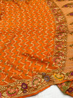 Orange Pure Chiffon Khaddi Georgette Bandhej Handwoven Saree