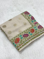 Ivory Tussar Georgette Handwoven Silk Saree