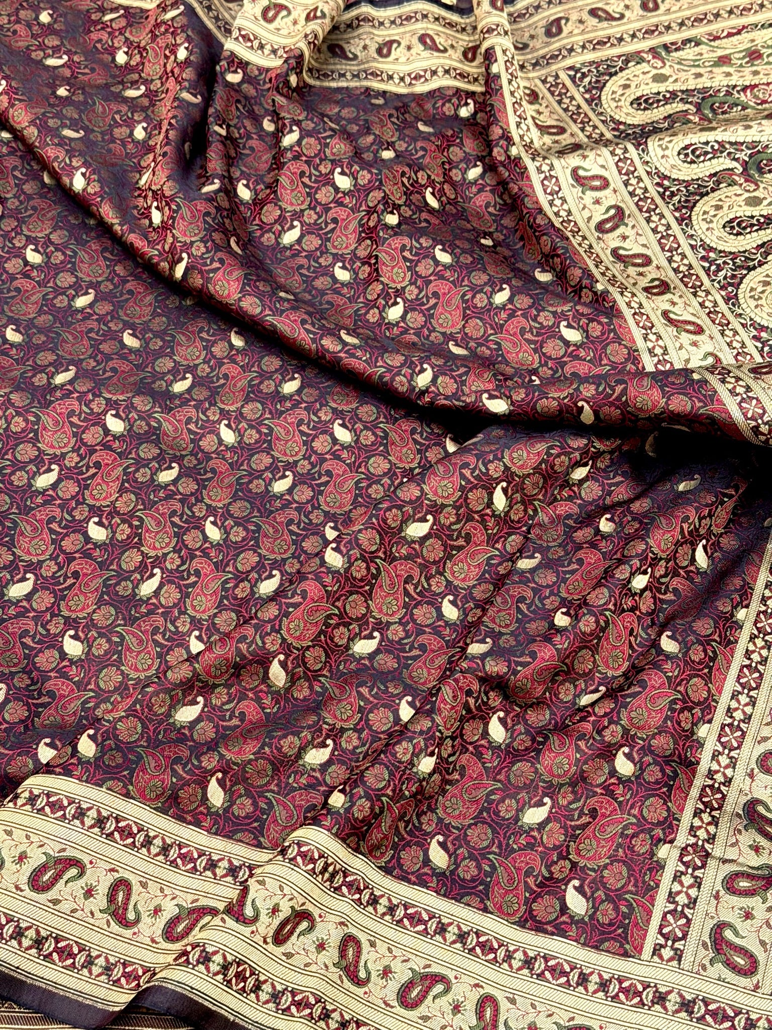 Wine Pure Satin Silk Handwoven Banarasi Tanchoi Saree