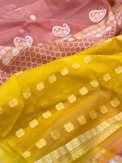 Aqua Blue Pure Kora Silk Handwoven Saree (Kadhuwa Weave)