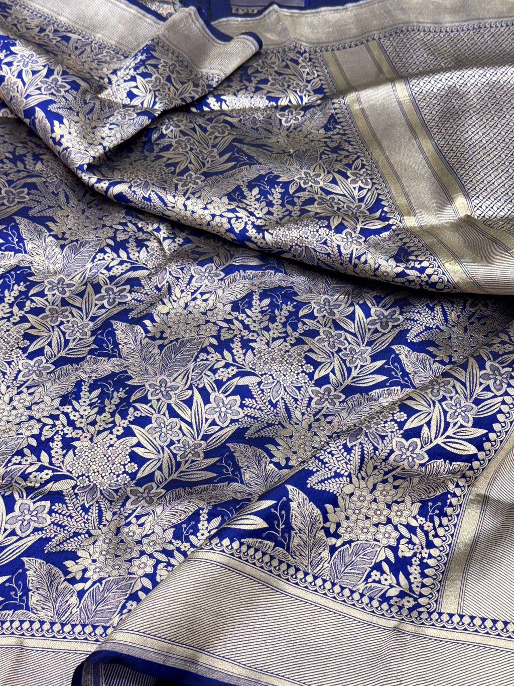 Blue Pure Mulberry Katan Silk Handloom Banarasi Saree