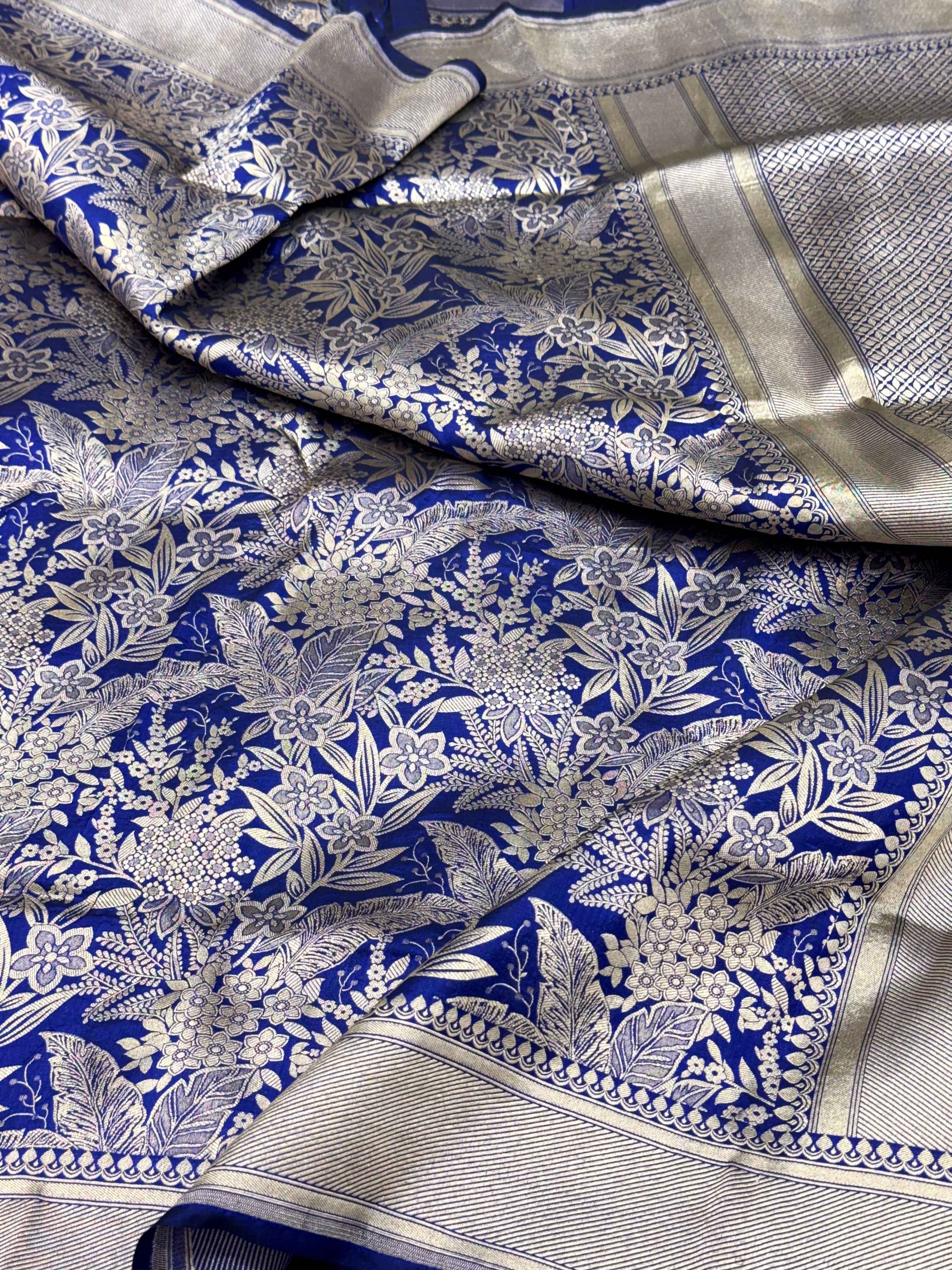 Blue Pure Mulberry Katan Silk Handloom Banarasi Saree