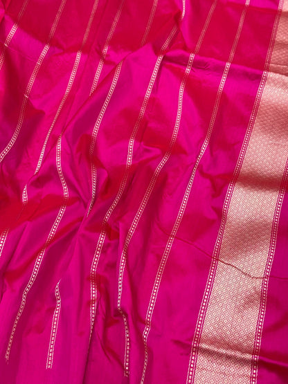 Pink Pure Katan Mulberry Silk Handwoven | Kadhwa Technique | Banarasi Modern Brocade Saree