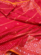 Red Pure Double Katan Silk Handloom Jamdani Banarasi Saree- Ektara Weave