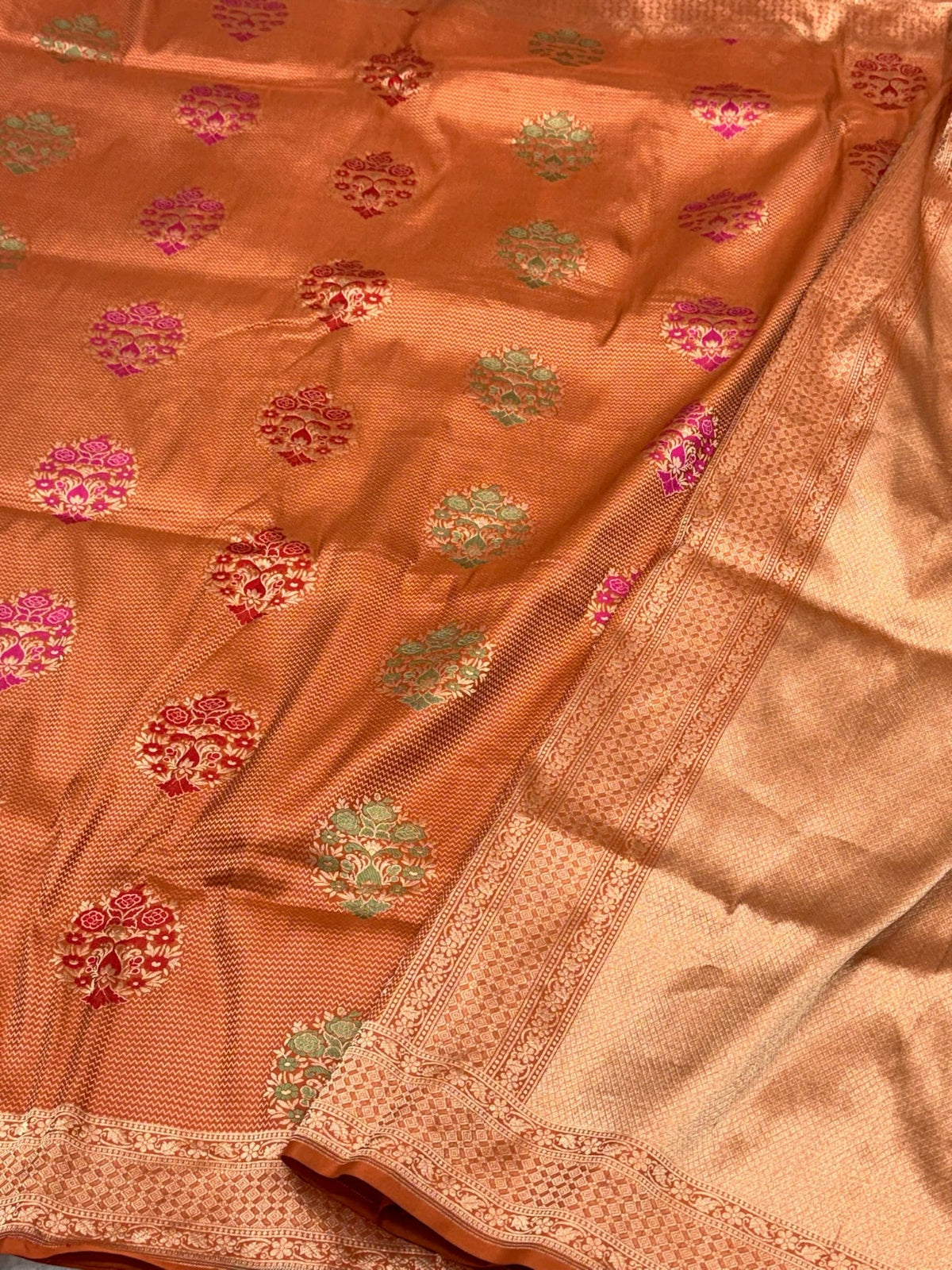 Tangerine Orange Pure Katan Silk Handloom Banarasi Saree