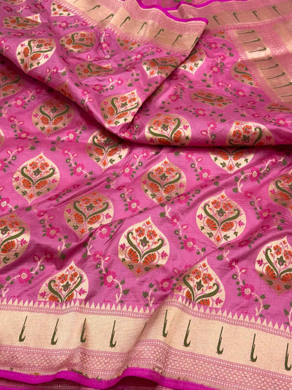 Hot Pink Pure Katan Silk & Mulberry Silk | Authentic Handloom Banarasi Saree