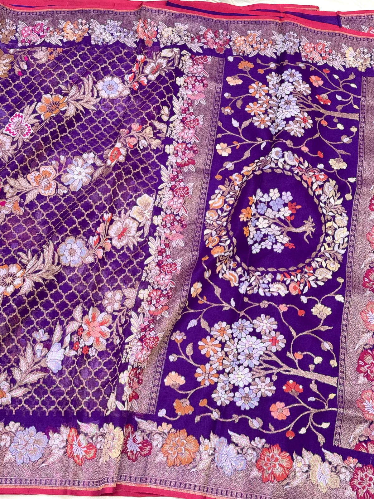Purple Pure Mulberry Kora Silk Jamdani | Ektara Technique | Handloom Banarasi Saree - The New Classic