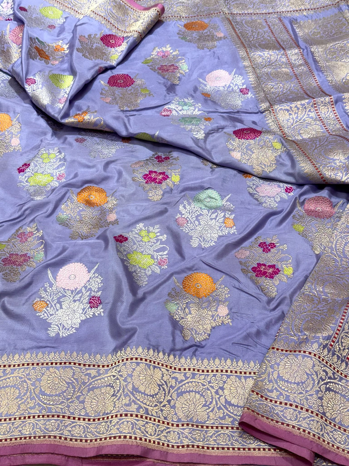 Lavender Pure Mulberry Double Katan Silk Handwoven Banarasi Saree | Kadhwa Weave |