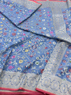 Blue Pure Muslin Cotton Jamdani Handloom Banarasi Saree | Ektara Weave |