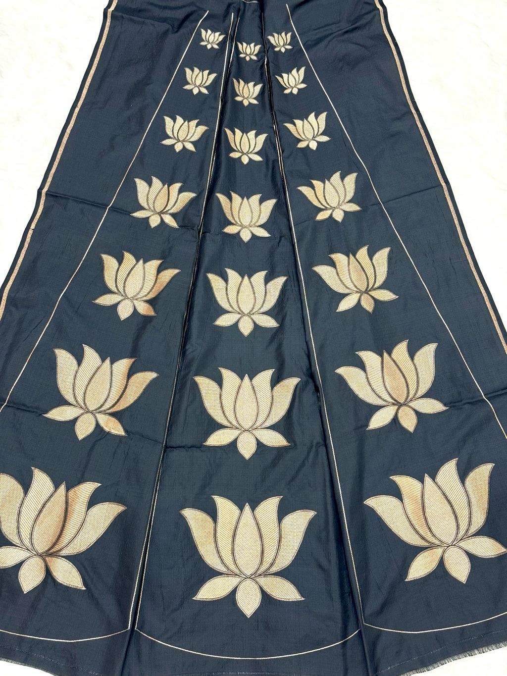 Black Katan Silk Pure Handwoven Lahenga