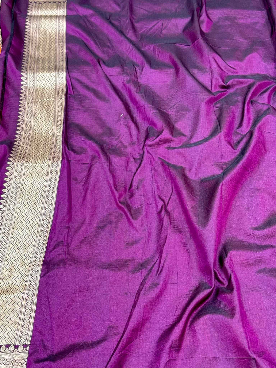 Purple Katan Silk Vintage Handloom Banarasi Brocade Saree