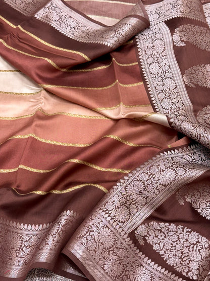 Brown Pure Chiniya Silk Modern Contemporary Banarasi Saree