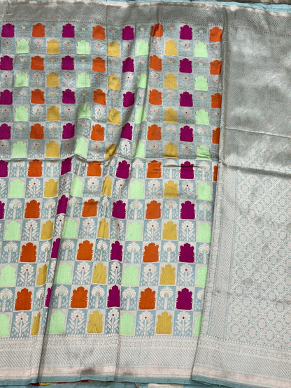 Mint Green Pure Mulberry Silk & Pure Katan Silk Handloom Banarasi Saree - Rangkaat