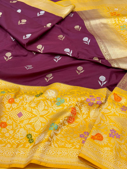 Wine Pure Katan Mulberry Silk Handwoven Banarasi Saree - Kadhiyal + Kadhiyal Weave | Heritage In A New Light
