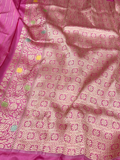 Aqua Blue Pure Mulberry Double Katan Silk | Kadhwa + Kadhiyal Weave | Handwoven Ektara Banarasi Saree - The Modern Heritage
