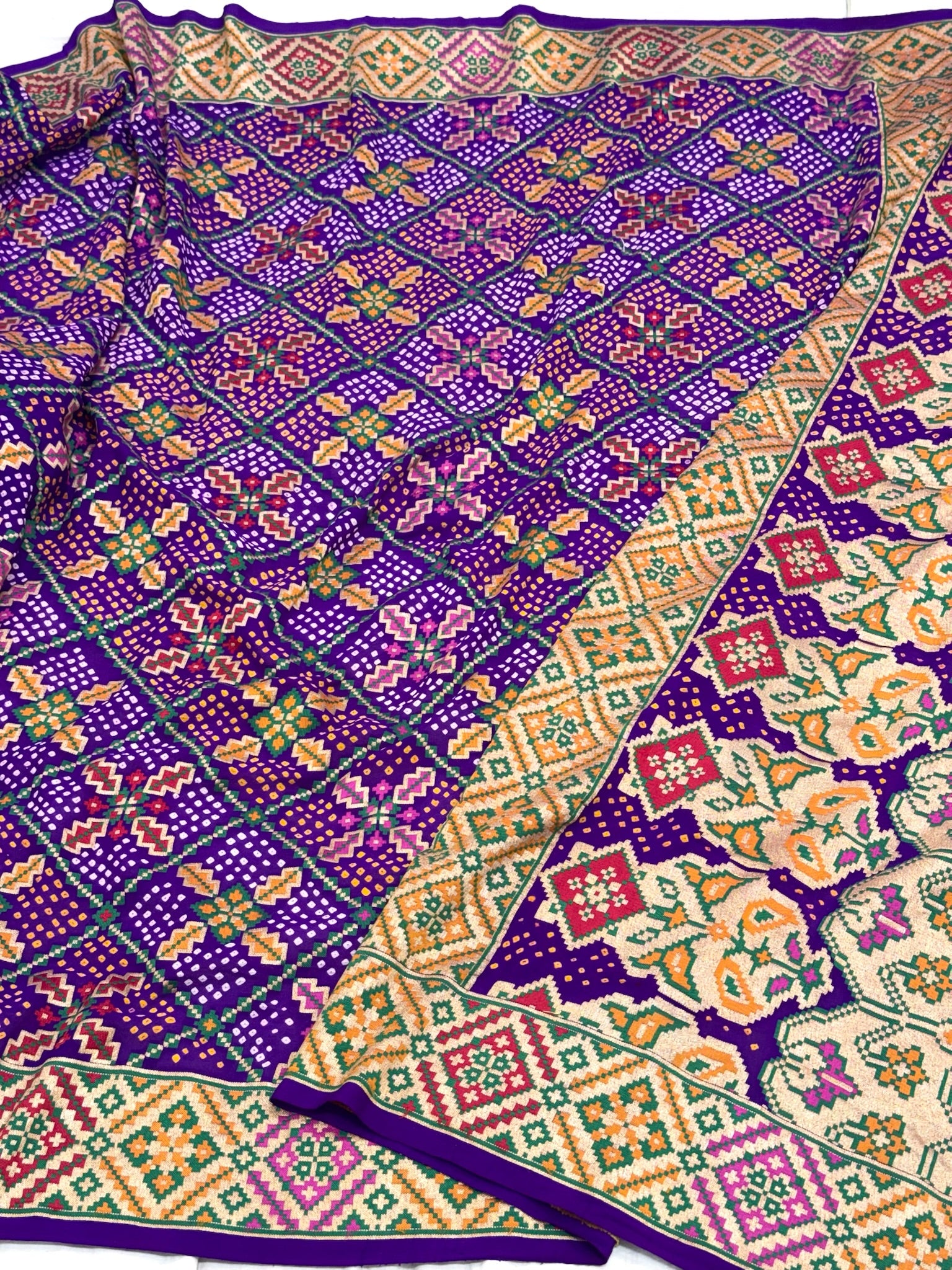 Purple Pure Chiffon Khaddi Georgette Banarasi Bandhej Handwoven Saree