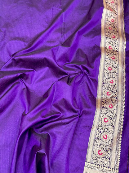 Purple Handloom Fine Banarasi Saree - Pure Mulberry Katan Silk Saree