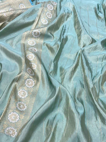 Turquoise Blue Pure Katan Silk Saree - Pure Tissue Silk Handwoven Saree | Premium Kadhwa Weave Banarasi Silk Saree