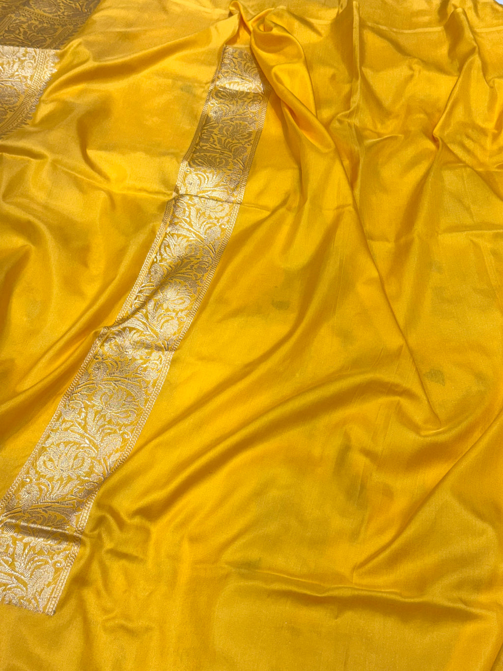 Yellow Pure Mulberry Katan Silk Handwoven Banarasi Saree