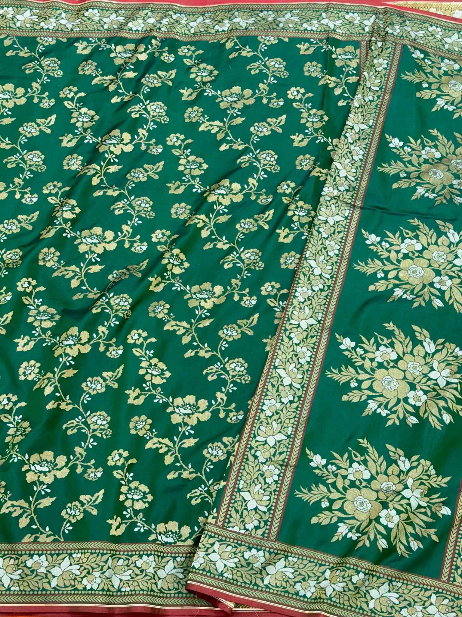 Green Pure Double Katan Silk Handloom Banarasi Saree | Ektara + Jamdani Weave |