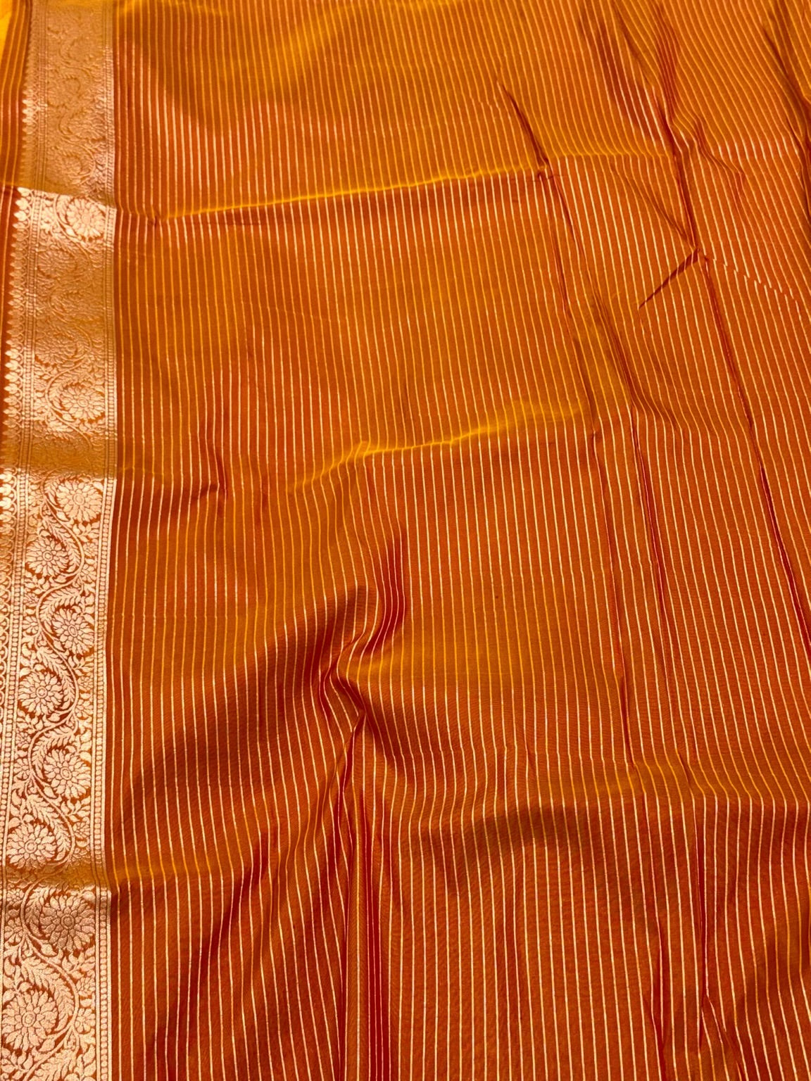 Mustard Yellow Pure Mulberry Katan Silk Handloom Banarasi Saree