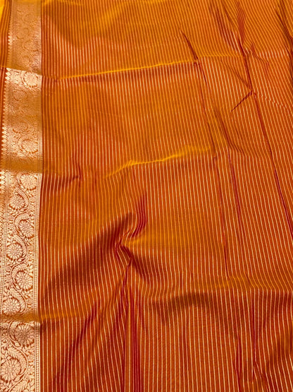 Mustard Yellow Pure Mulberry Katan Silk Handloom Banarasi Saree