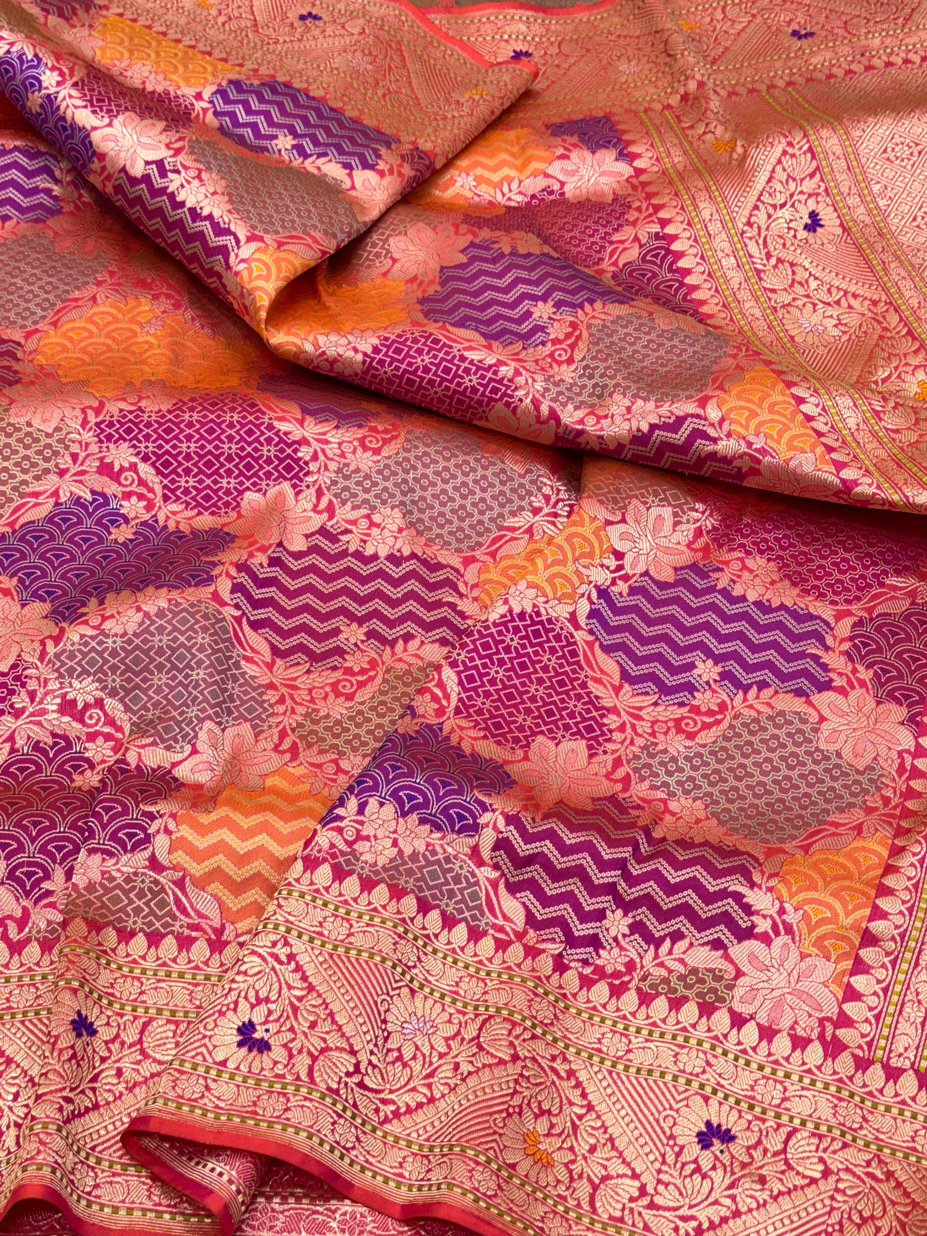 Pink Katan Silk Rangkaat Handwoven Banarasi Silk Saree