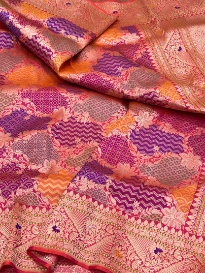 Red Pure Mulberry Katan Silk Handwoven Banarasi Saree - Rangkaat