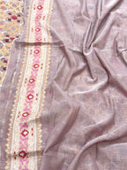 Dusty Lavender Pure Muslin Cotton Jamdani |Ektara Technique | Handloom Banarasi Saree