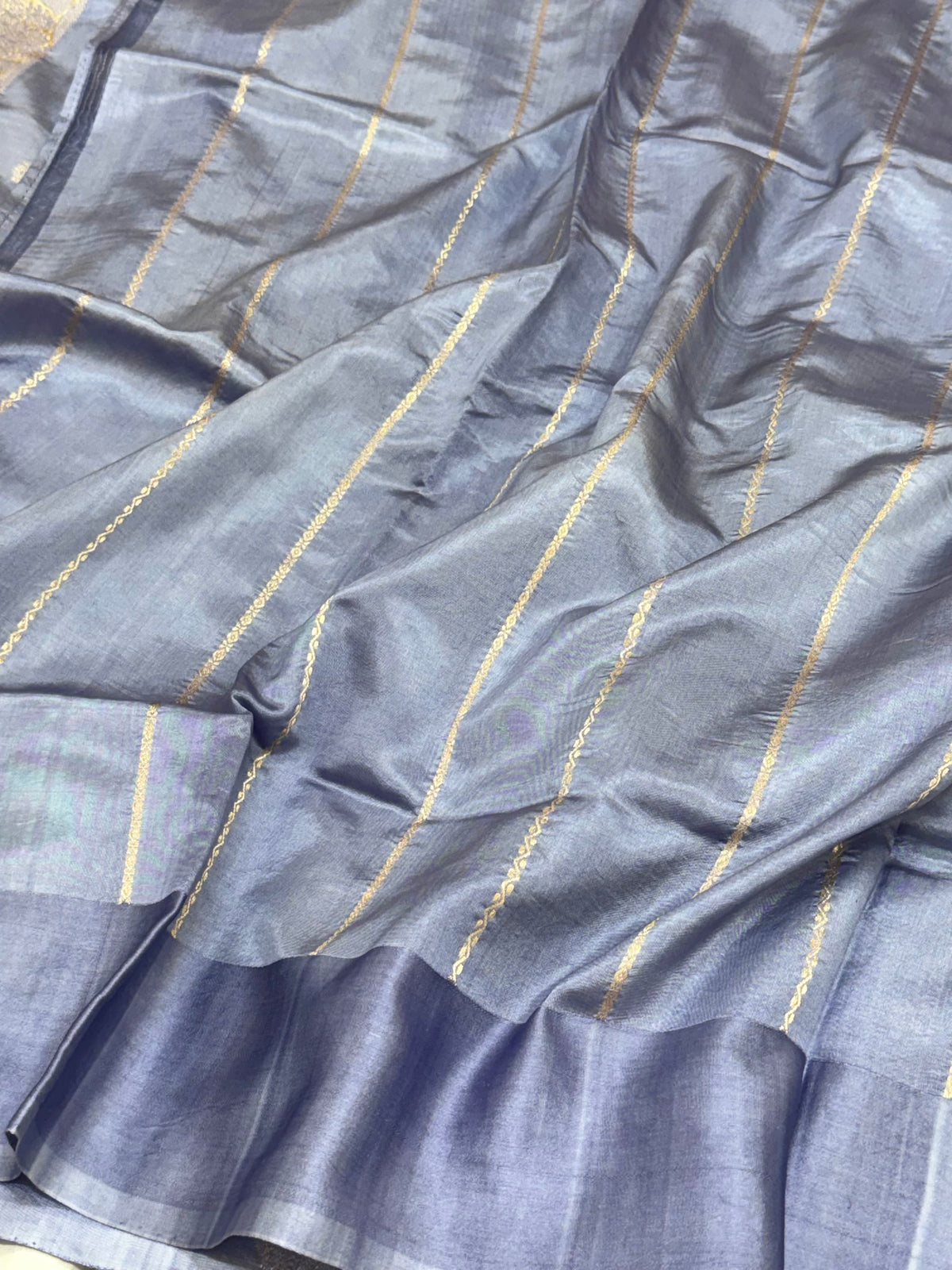 Lilac Blue Pure Raw Mango Silk Handwoven | Kadhwa Technique | Soft Drape Lightweight Saree