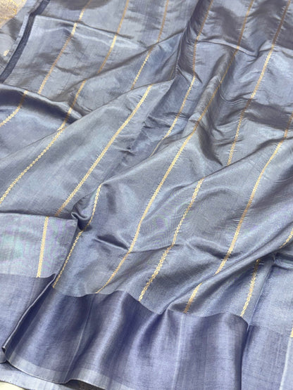 Lilac Blue Pure Raw Mango Silk Handwoven | Kadhwa Technique | Soft Drape Lightweight Saree