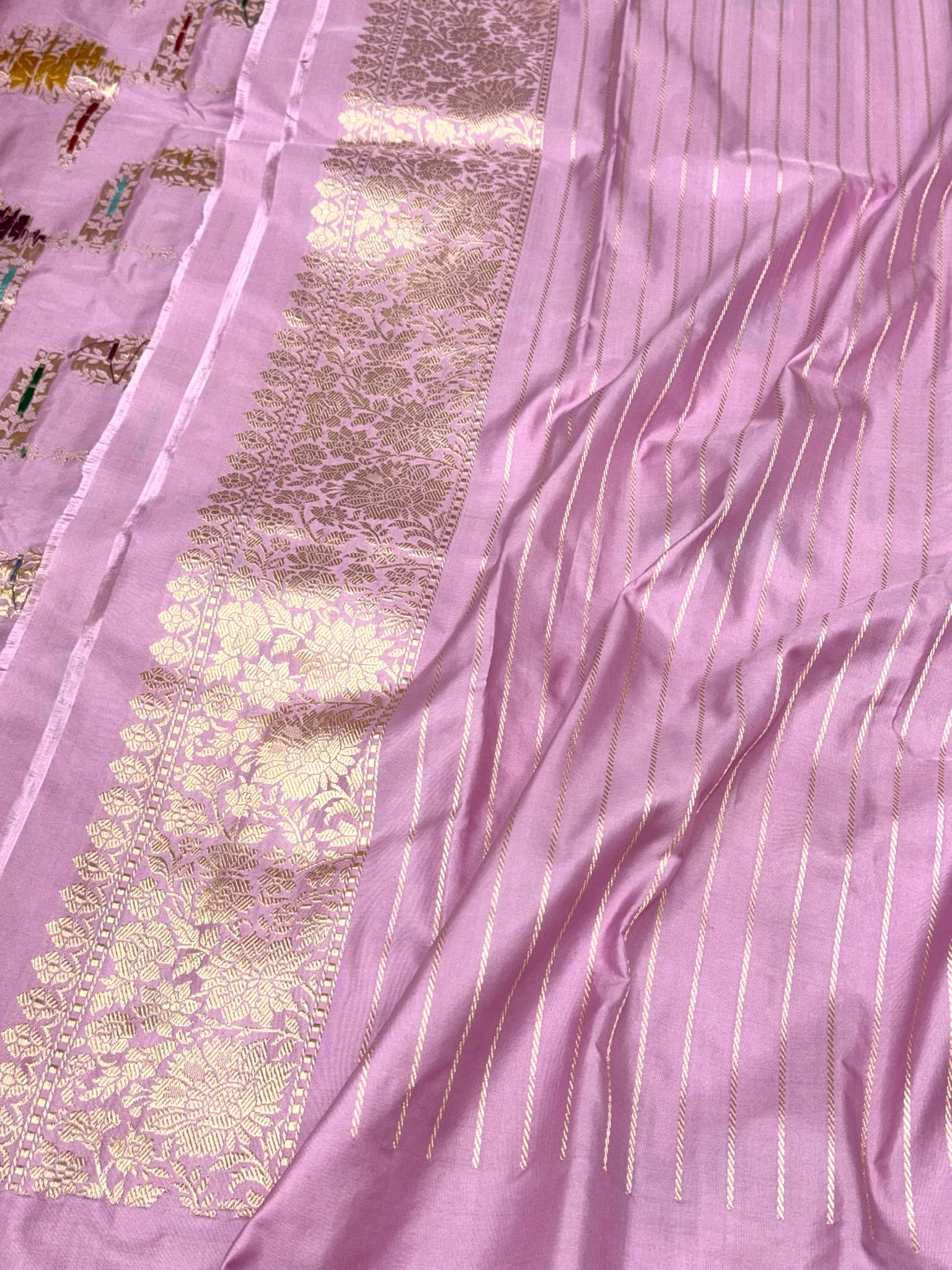 Baby Pink Pure Mulberry Double Katan Silk Handwoven Banarasi Saree - Authentic Banarasi Saree