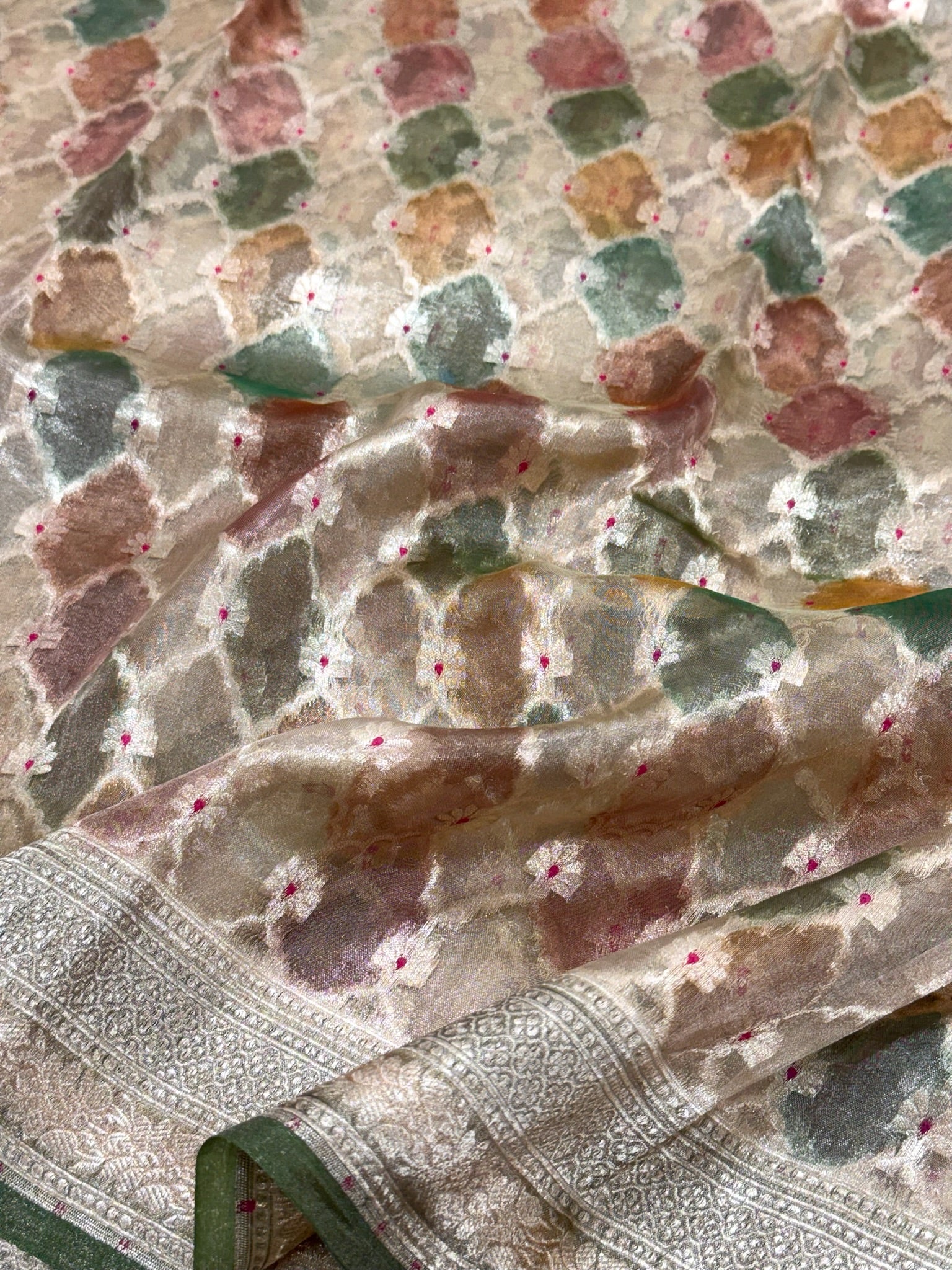 Green Pure Mulberry Tissue Silk Handloom Banarasi Saree |Ektara Weave|