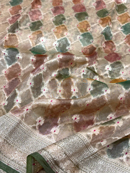 Green Pure Mulberry Tissue Silk Handloom Banarasi Saree |Ektara Weave|
