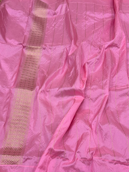 Pastel Mint Green Pure Mulberry Katan Tissue Silk | Kadhwa + Kadhiyal Weave | Handwoven Banarasi Saree