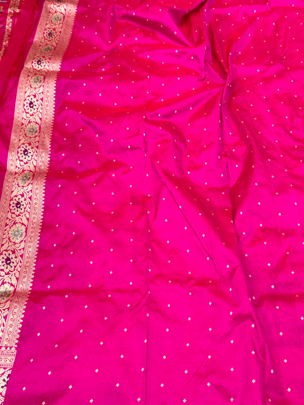 Rani Pink Pure Katan Silk Handloom Banarasi Saree- Rangkaat pattern