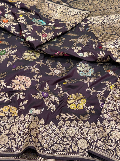 Wine Pure Mulberry Katan Silk | Kadhwa Weave | Handwoven Premium Banarasi Saree