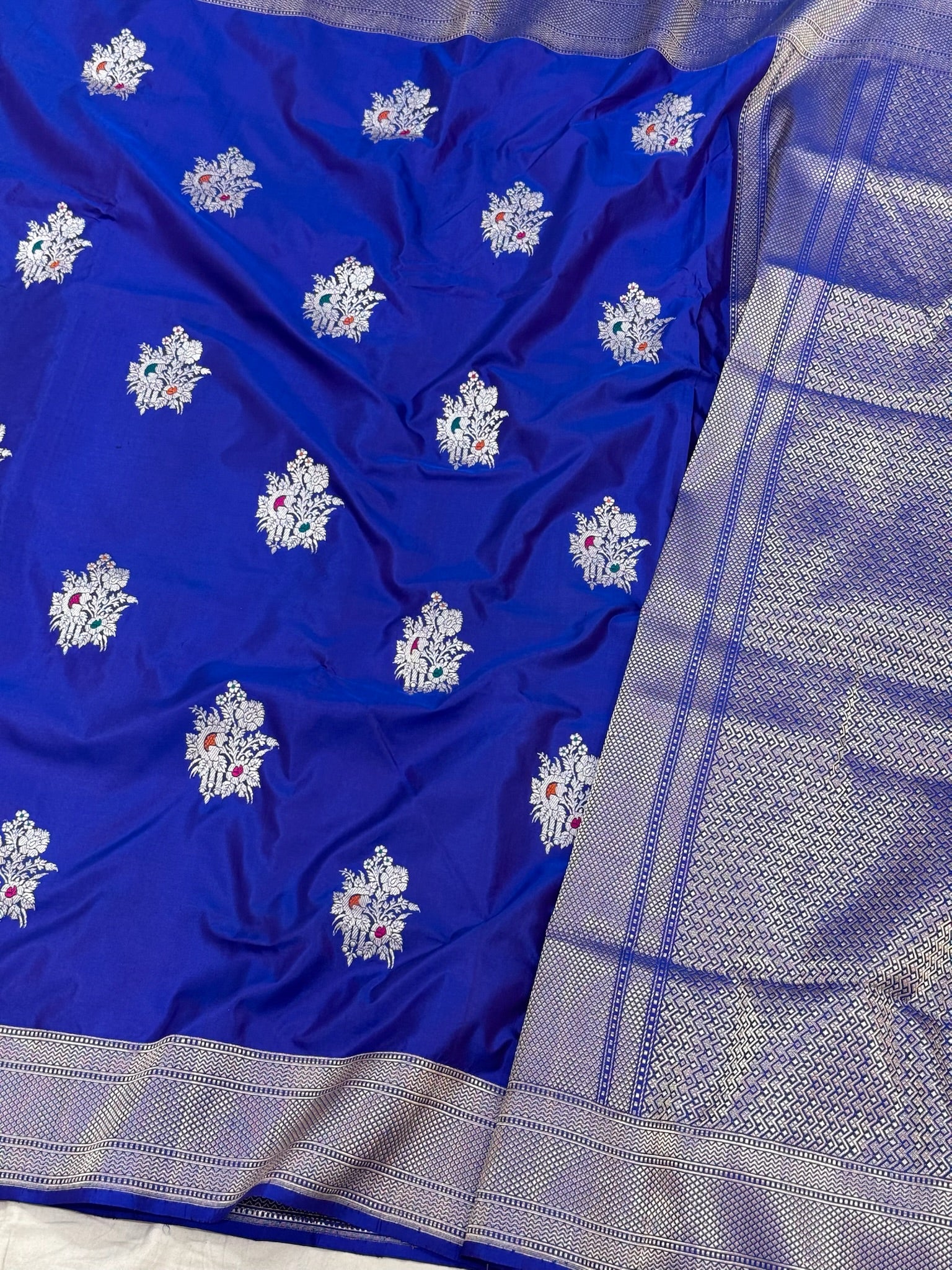 Cobalt Blue Pure Mulberry Katan Silk Handwoven Banarasi Saree