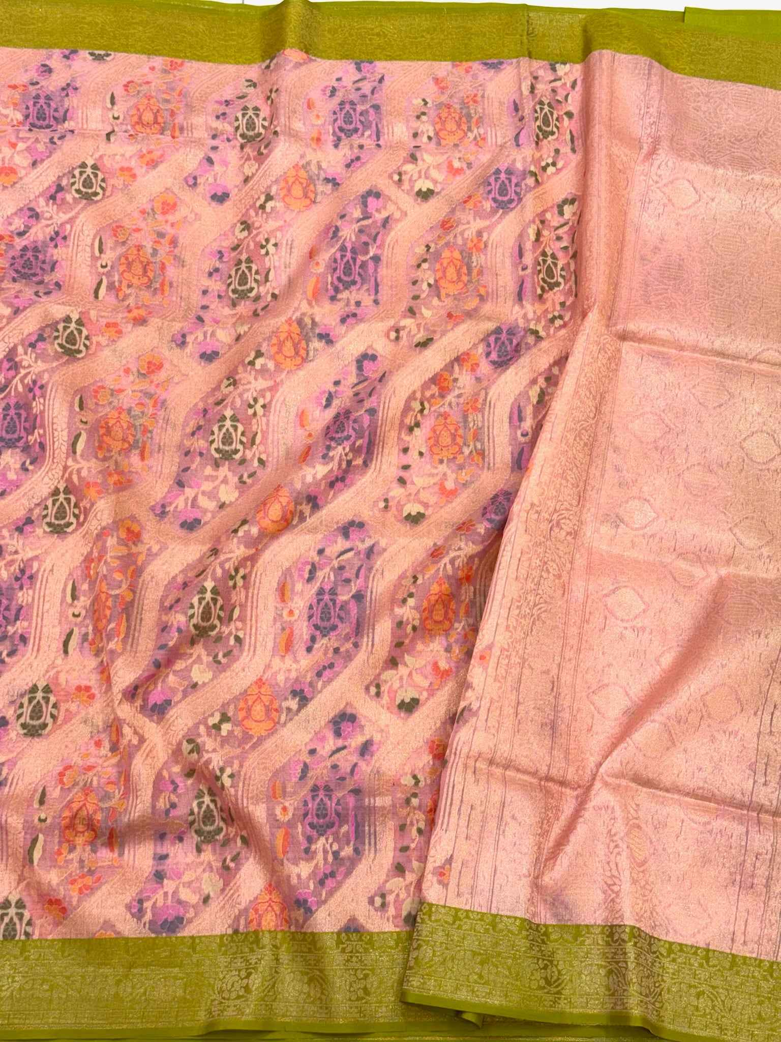 Mauve Pink Pure Kora Mulberry Silk Ektara Weave Jamdani Handloom Banarasi Saree