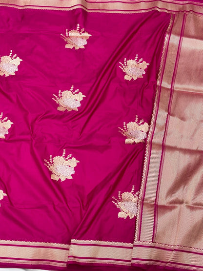 Rani Pink Pure Mulberry Katan Silk Banarasi Saree - Traditional Handwoven Kadhwa Weave